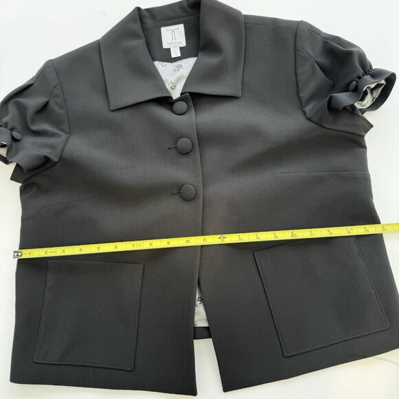 Tristan Cropped Black Blazer Short Sleeves Dark Academia Sz 14 Vintage - Picture 11 of 13